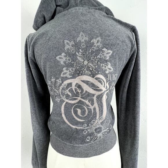 JUICY COUTURE Velour Grey Zip-up Hoodie w/ Sparkle JC logo on back (W: Sml) - Picture 6 of 16